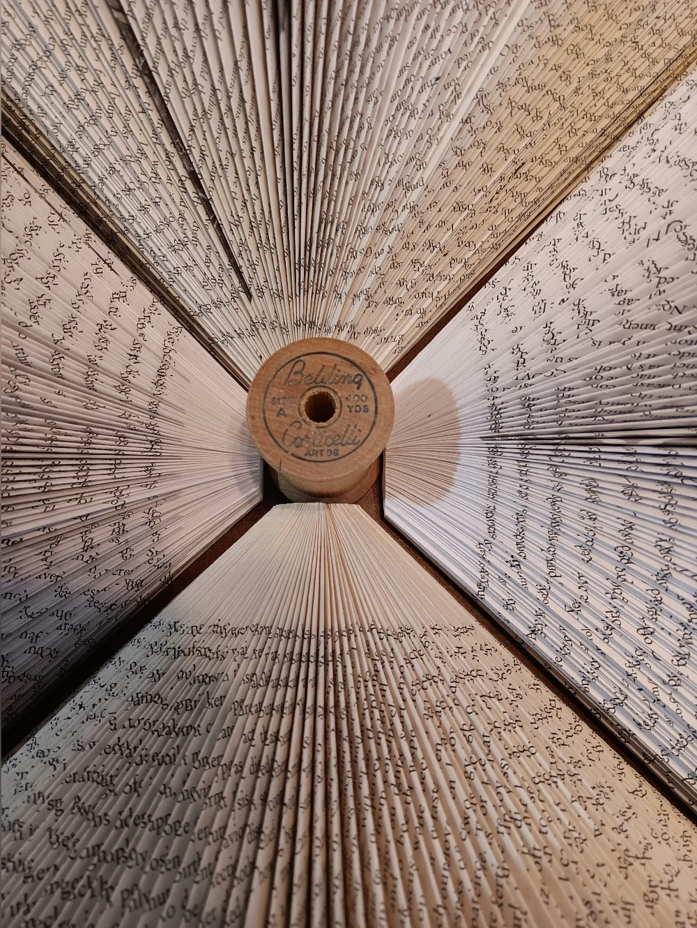 Book Flower With Wood Spool Center - Folded Book Art - Picture 3 of 4